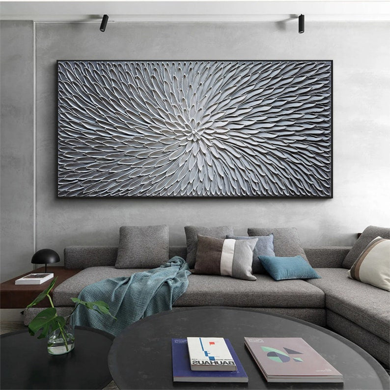 Large Abstract Flower Oil Painting, Original Minimalist White Floral Palette Knife Acrylic Painting Modern Living Room Wall Art Home Decor - Oil Painting Haven Oil Painting Haven