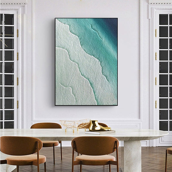 Large Ocean Landscape Oil Painting on Canvas, Original Abstract Blue Beach Seascape Texture Acrylic Painting Living Room Wall Art Home Decor - Oil Painting Haven Oil Painting Haven