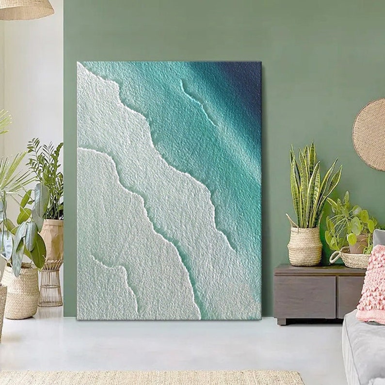 Large Ocean Landscape Oil Painting on Canvas, Original Abstract Blue Beach Seascape Texture Acrylic Painting Living Room Wall Art Home Decor - Oil Painting Haven