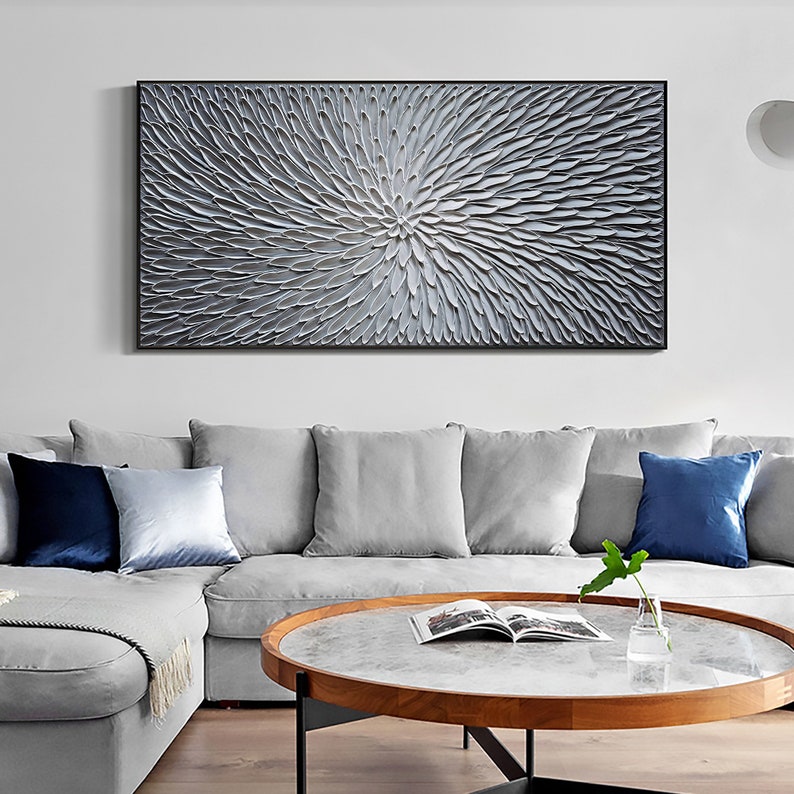 Large Abstract Flower Oil Painting, Original Minimalist White Floral Palette Knife Acrylic Painting Modern Living Room Wall Art Home Decor - Oil Painting Haven Oil Painting Haven