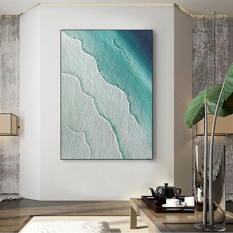 Large Ocean Landscape Oil Painting on Canvas, Original Abstract Blue Beach Seascape Texture Acrylic Painting Living Room Wall Art Home Decor - Oil Painting Haven Oil Painting Haven