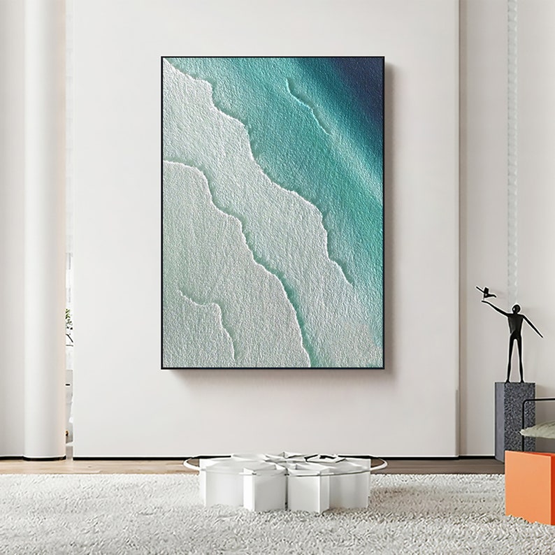 Large Ocean Landscape Oil Painting on Canvas, Original Abstract Blue Beach Seascape Texture Acrylic Painting Living Room Wall Art Home Decor - Oil Painting Haven Oil Painting Haven