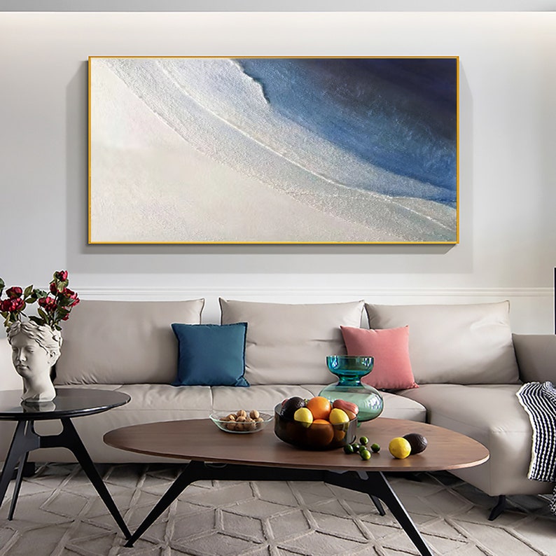 Original Texture Blue Seascape Oil Painting on Canvas, Large Modern Abstract Beach Painting Landscape Acrylic Wall Art Bedroom Home Decor - Oil Painting Haven Oil Painting Haven