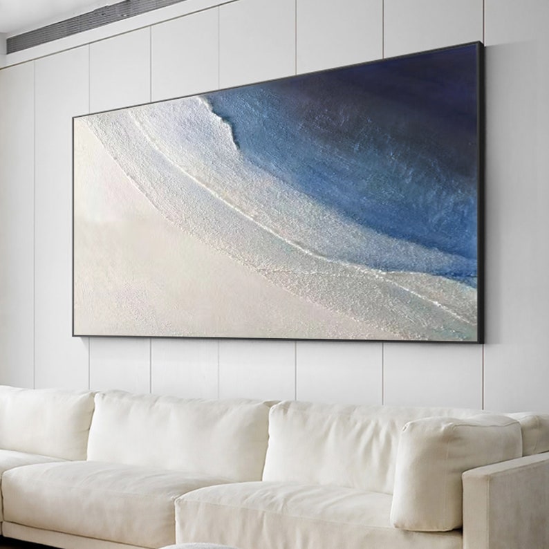 Original Texture Blue Seascape Oil Painting on Canvas, Large Modern Abstract Beach Painting Landscape Acrylic Wall Art Bedroom Home Decor - Oil Painting Haven Oil Painting Haven