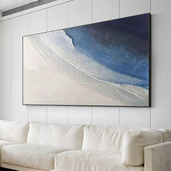 Original Texture Blue Seascape Oil Painting on Canvas, Large Modern Abstract Beach Painting Landscape Acrylic Wall Art Bedroom Home Decor - Oil Painting Haven Oil Painting Haven