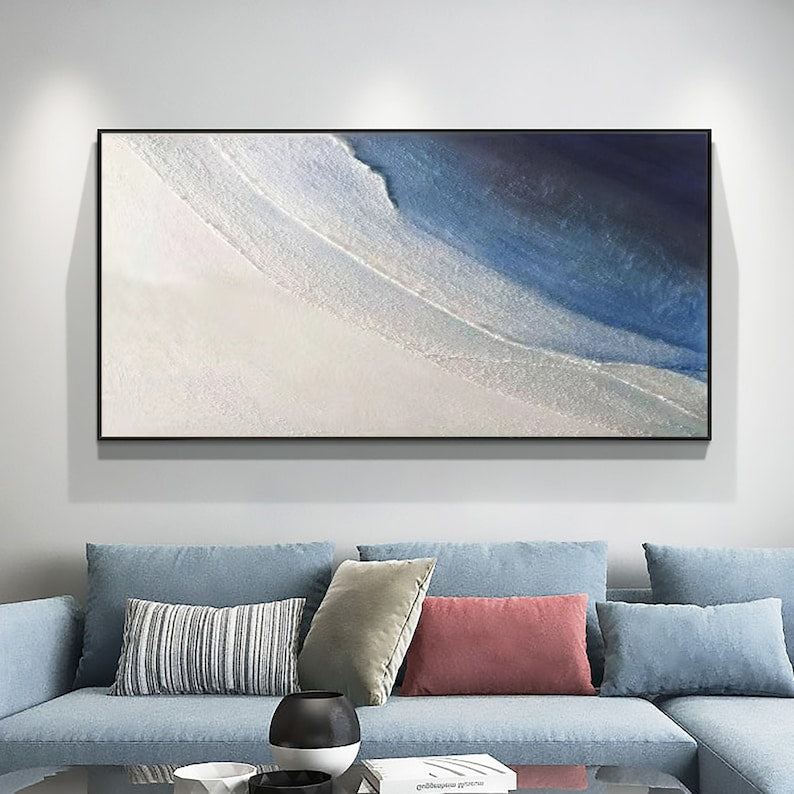 Original Texture Blue Seascape Oil Painting on Canvas, Large Modern Abstract Beach Painting Landscape Acrylic Wall Art Bedroom Home Decor - Oil Painting Haven Oil Painting Haven