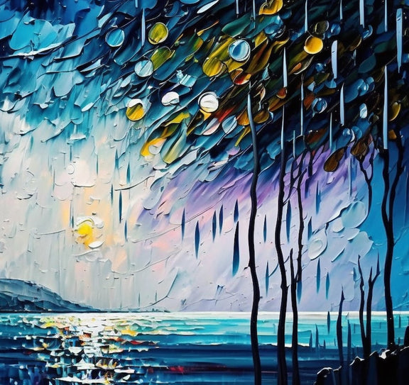 Abstract Original Night Seascape Oil Painting On Canvas, Large Wall Art Blue Ocean Landscape Painting Custom Painting Living Room Wall Decor - Oil Painting Haven Oil Painting Haven