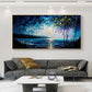 Abstract Original Night Seascape Oil Painting On Canvas, Large Wall Art Blue Ocean Landscape Painting Custom Painting Living Room Wall Decor - Oil Painting Haven