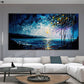 Abstract Original Night Seascape Oil Painting On Canvas, Large Wall Art Blue Ocean Landscape Painting Custom Painting Living Room Wall Decor - Oil Painting Haven