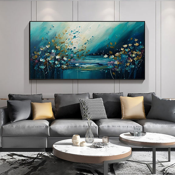 Original Ocean Landscape Oil Painting On Canvas, Large Wall Art, Abstract Blue Flower Painting, Custom Seascape Painting, Living Room Decor - Oil Painting Haven Oil Painting Haven