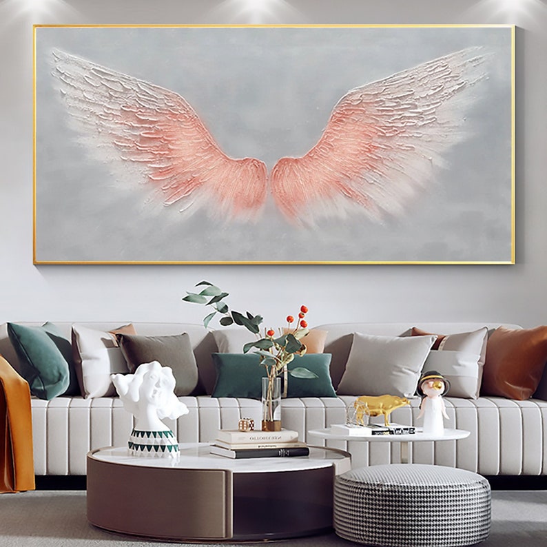 Large Pink Angel Wing Oil Painting on Canvas, Abstract Original Modern Minimalist Custom 3D Texture Acrylicd Painting Bedroom Wall Art Decor - Oil Painting Haven Oil Painting Haven