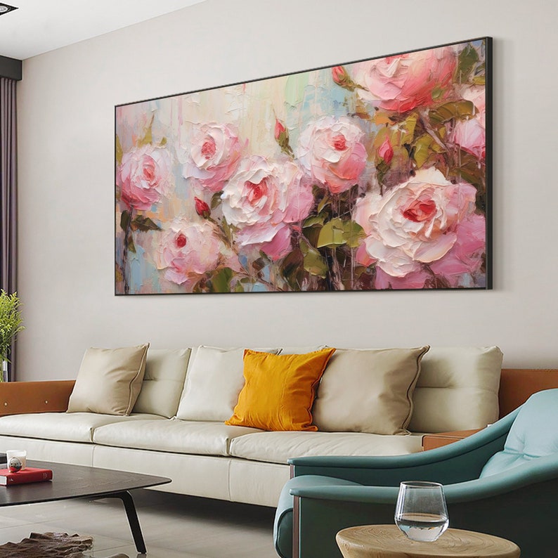 Large Original Flower Oil Painting On Canvas,Canvas Wall Art,Abstract Textured Pink Rose Floral Painting,Custom Painting,Living Room Decor - Oil Painting Haven Oil Painting Haven