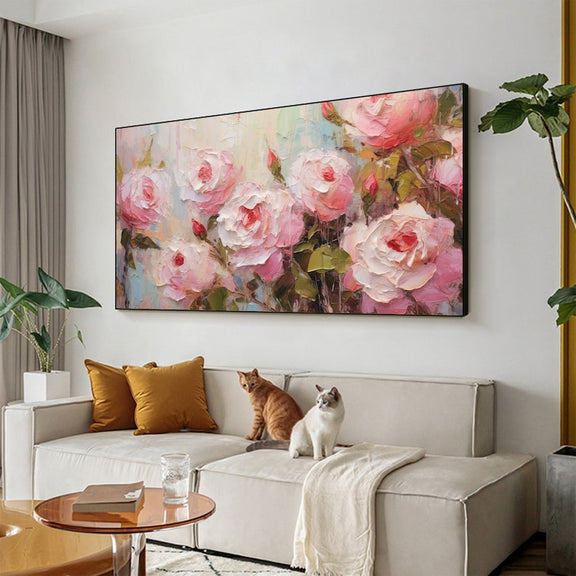 Large Original Flower Oil Painting On Canvas,Canvas Wall Art,Abstract Textured Pink Rose Floral Painting,Custom Painting,Living Room Decor - Oil Painting Haven Oil Painting Haven