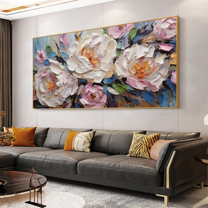 Original Flower Oil Painting On Canvas,Large Wall Art, Abstract White Floral Landscape Painting,Custom Painting, Modern Living Room Decor - Oil Painting Haven Oil Painting Haven