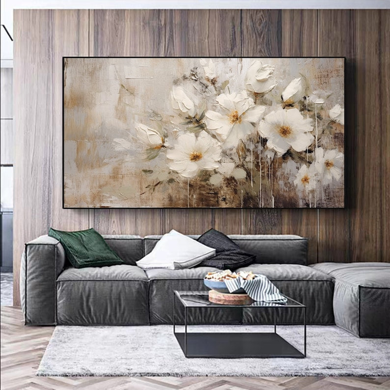 Abstract Flower Oil Painting On Canvas,Large Wall Art,Original White Floral Landscape Painting,Custom Painting,Modern Wall Art Home Decor - Oil Painting Haven Oil Painting Haven