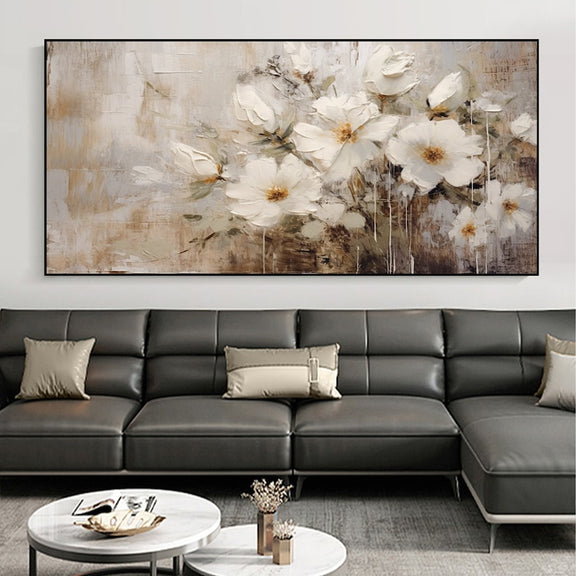 Abstract Flower Oil Painting On Canvas,Large Wall Art,Original White Floral Landscape Painting,Custom Painting,Modern Wall Art Home Decor - Oil Painting Haven Oil Painting Haven