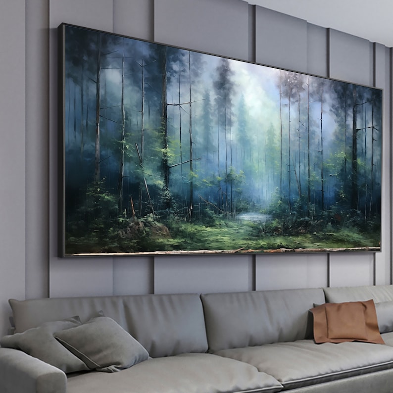 Large Abstract Forest Oil Painting On Canvas,Green Tree Wall Art,Original Nature Landscape Painting,Custom Painting,Modern Living Room Decor - Oil Painting Haven Oil Painting Haven