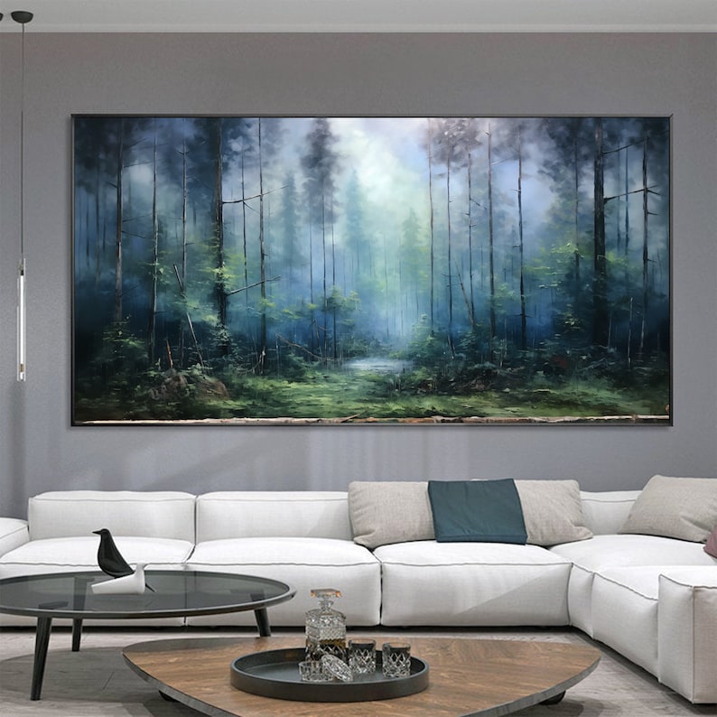 Large Abstract Forest Oil Painting On Canvas,Green Tree Wall Art,Original Nature Landscape Painting,Custom Painting,Modern Living Room Decor - Oil Painting Haven Oil Painting Haven