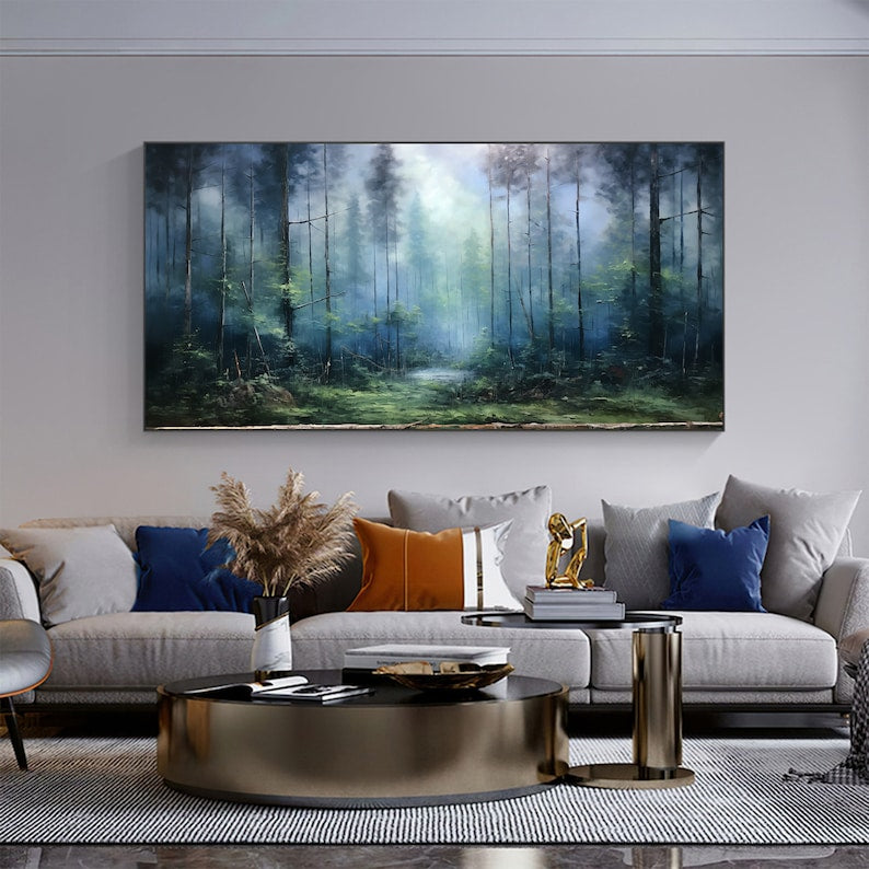 Large Abstract Forest Oil Painting On Canvas,Green Tree Wall Art,Original Nature Landscape Painting,Custom Painting,Modern Living Room Decor - Oil Painting Haven Oil Painting Haven