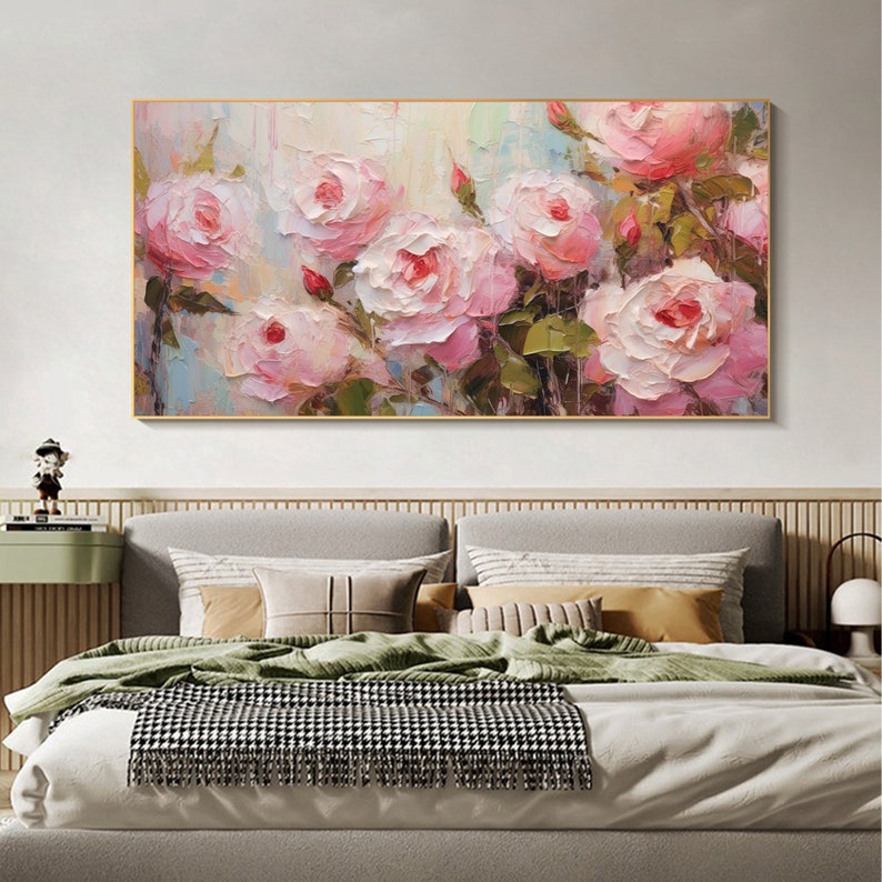 Large Original Flower Oil Painting On Canvas,Canvas Wall Art,Abstract Textured Pink Rose Floral Painting,Custom Painting,Living Room Decor - Oil Painting Haven Oil Painting Haven