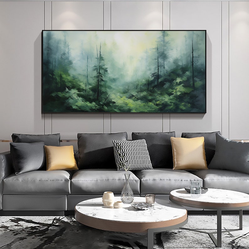 Abstract Forest Oil Painting On Canvas, Large Wall Art,Original Green Tree Landscape Painting,Custom Painting,Modern Living Room Wall Decor - Oil Painting Haven Oil Painting Haven