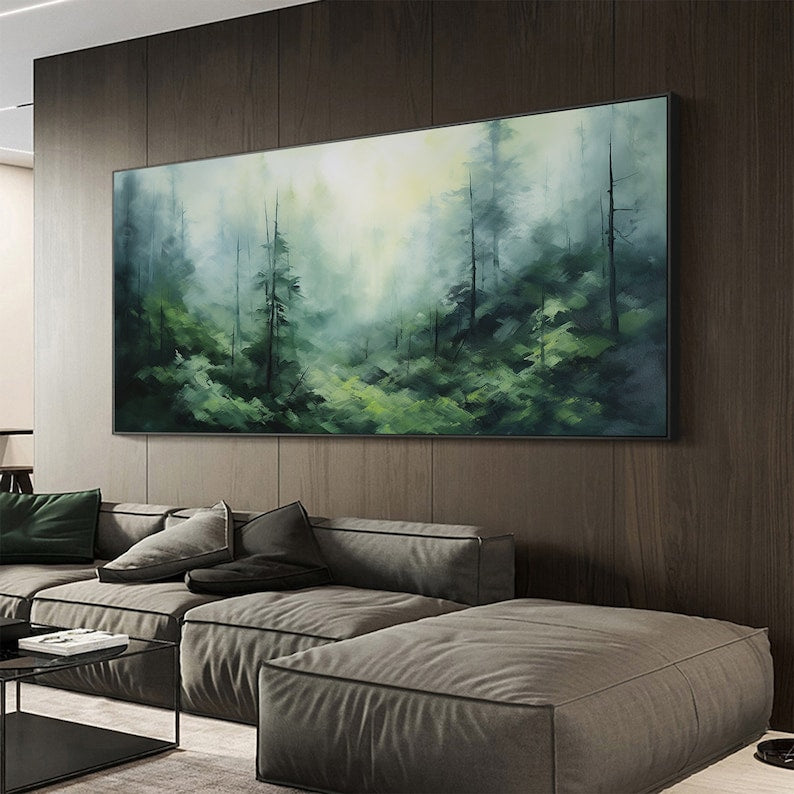 Abstract Forest Oil Painting On Canvas, Large Wall Art,Original Green Tree Landscape Painting,Custom Painting,Modern Living Room Wall Decor - Oil Painting Haven Oil Painting Haven