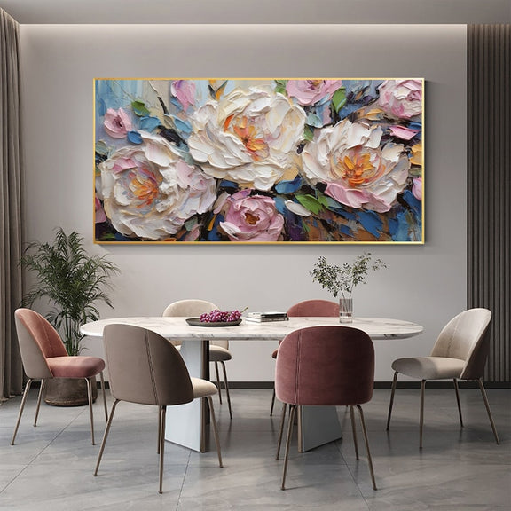 Original Flower Oil Painting On Canvas,Large Wall Art, Abstract White Floral Landscape Painting,Custom Painting, Modern Living Room Decor - Oil Painting Haven Oil Painting Haven