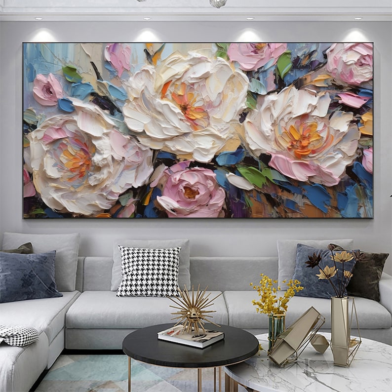 Original Flower Oil Painting On Canvas,Large Wall Art, Abstract White Floral Landscape Painting,Custom Painting, Modern Living Room Decor - Oil Painting Haven Oil Painting Haven