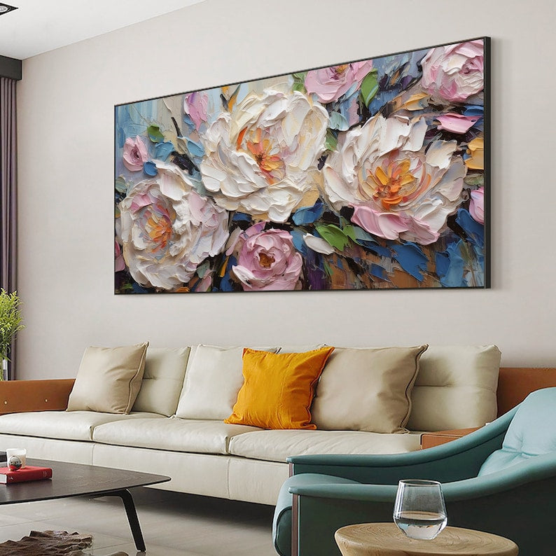 Original Flower Oil Painting On Canvas,Large Wall Art, Abstract White Floral Landscape Painting,Custom Painting, Modern Living Room Decor - Oil Painting Haven Oil Painting Haven