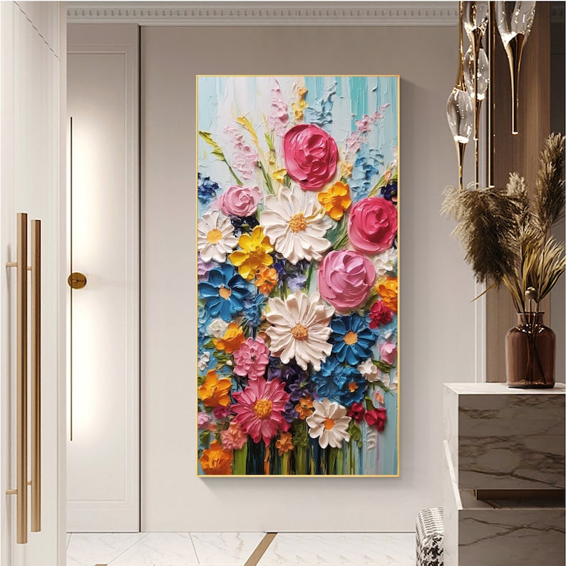 Abstract Flower Oil Painting On Canvas,Large Wall Art,Original Colorful Floral Landscape Painting,Custom Painting,Modern Wall Art Home Decor - Oil Painting Haven