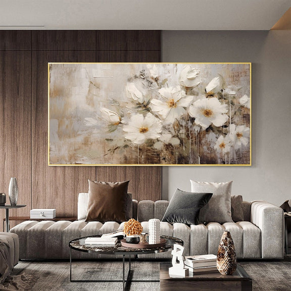 Abstract Flower Oil Painting On Canvas,Large Wall Art,Original White Floral Landscape Painting,Custom Painting,Modern Wall Art Home Decor - Oil Painting Haven Oil Painting Haven