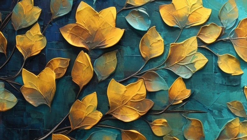 Abstract Tree Leaves Oil Painting On Canvas,Large Wall Art,Original Golden Leaf Landscape Painting,Custom Painting,Living Room Decor Gift - Oil Painting Haven Oil Painting Haven