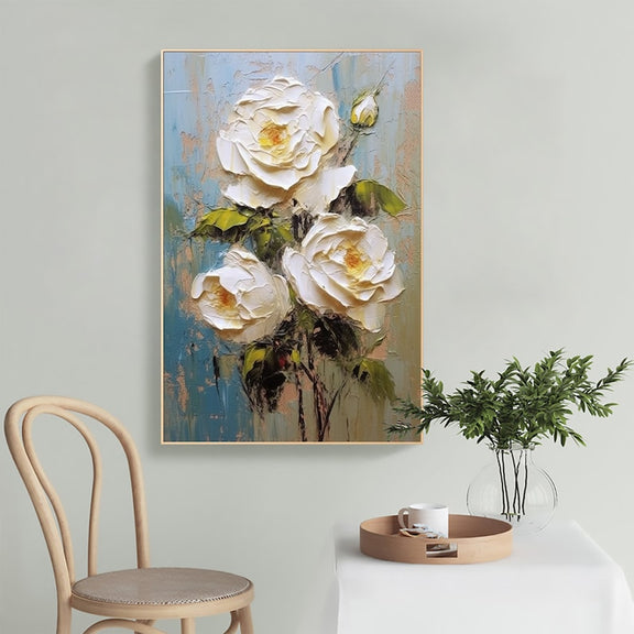 Abstract White Flower Oil Painting on Canvas, Large Wall Art, Original Floral Painting,Minimalist Art,Custom Painting,Living Room Decor Gift - Oil Painting Haven Oil Painting Haven