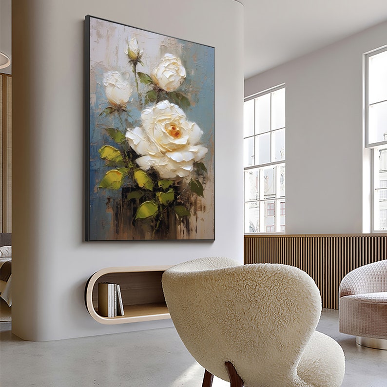 Original White Flower Oil Painting on Canvas,Large Wall Art,Abstract Floral Painting,Minimalist Art,Custom Painting,Living Room Decor Gift - Oil Painting Haven Oil Painting Haven