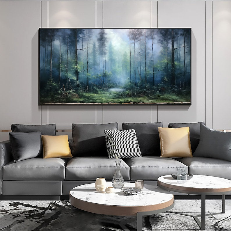 Large Abstract Forest Oil Painting On Canvas,Green Tree Wall Art,Original Nature Landscape Painting,Custom Painting,Modern Living Room Decor - Oil Painting Haven Oil Painting Haven