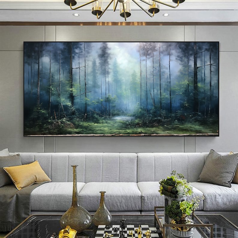 Large Abstract Forest Oil Painting On Canvas,Green Tree Wall Art,Original Nature Landscape Painting,Custom Painting,Modern Living Room Decor - Oil Painting Haven Oil Painting Haven