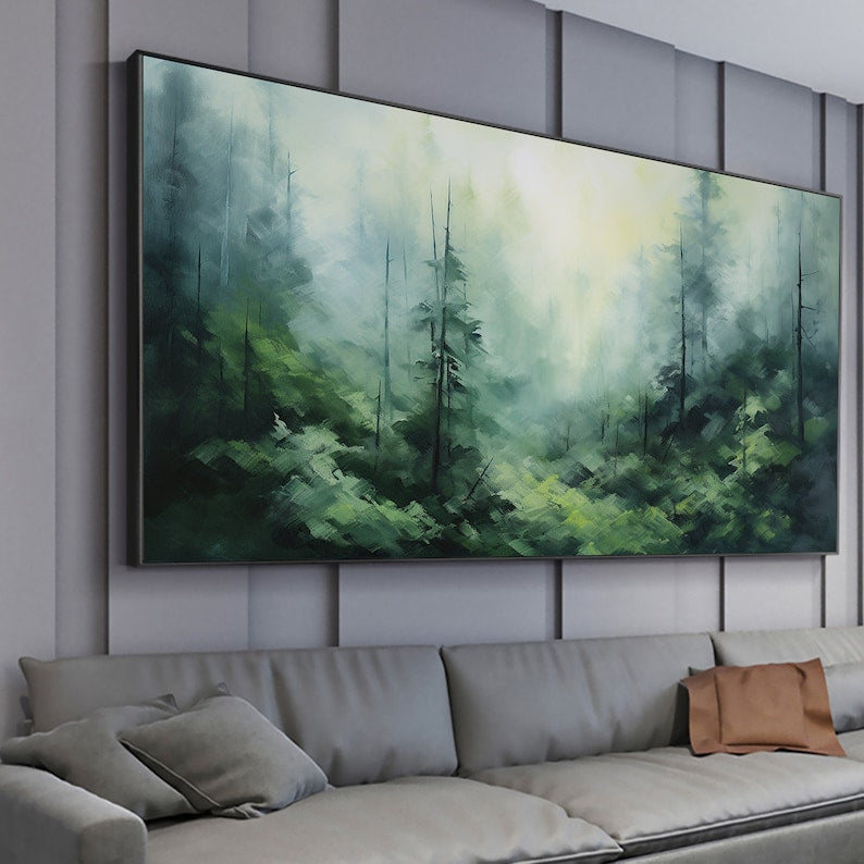 Abstract Forest Oil Painting On Canvas, Large Wall Art,Original Green Tree Landscape Painting,Custom Painting,Modern Living Room Wall Decor - Oil Painting Haven Oil Painting Haven