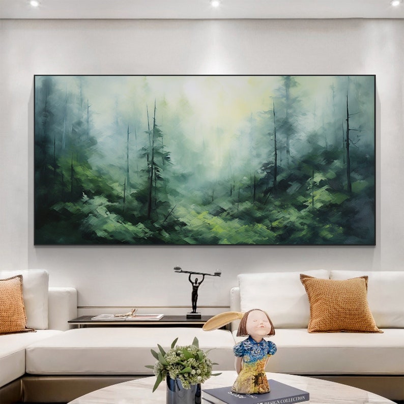 Abstract Forest Oil Painting On Canvas, Large Wall Art,Original Green Tree Landscape Painting,Custom Painting,Modern Living Room Wall Decor - Oil Painting Haven