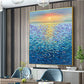 Large Ocean Landscape Oil Painting on Canvas, Original Abstract Sunset Seascape Art, Custom Minimalist Blue Wall Art Living Room Decor Gift - Oil Painting Haven