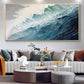 Original Ocean Wave Oil Painting On Canvas, Large Wall Art, Abstract Minimalist Painting, Custom Blue Sea Wall Art Living Room Decor Gift - Oil Painting Haven