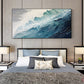 Original Ocean Wave Oil Painting On Canvas, Large Wall Art, Abstract Minimalist Painting, Custom Blue Sea Wall Art Living Room Decor Gift - Oil Painting Haven