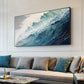 Original Ocean Wave Oil Painting On Canvas, Large Wall Art, Abstract Minimalist Painting, Custom Blue Sea Wall Art Living Room Decor Gift - Oil Painting Haven