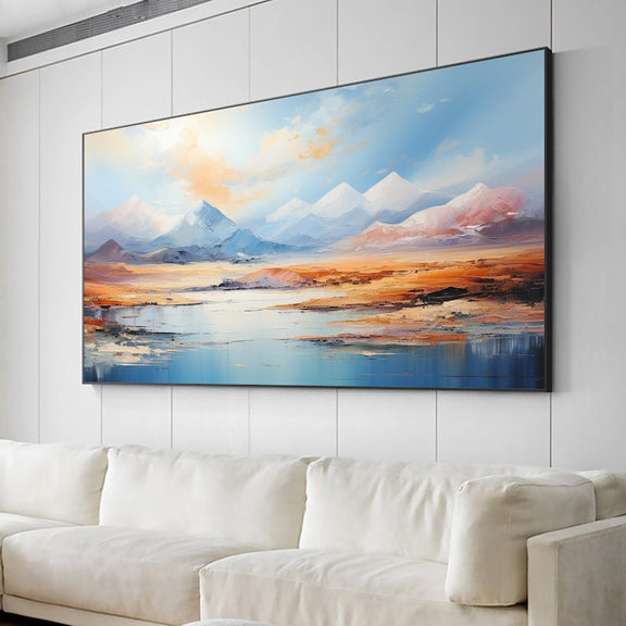 Abstract Mountain Oil Painting on Canvas, Original Blue Sky Painting,Large Wall Art Texture Minimalist Art Custom Painting Living Room Decor - Oil Painting Haven Oil Painting Haven