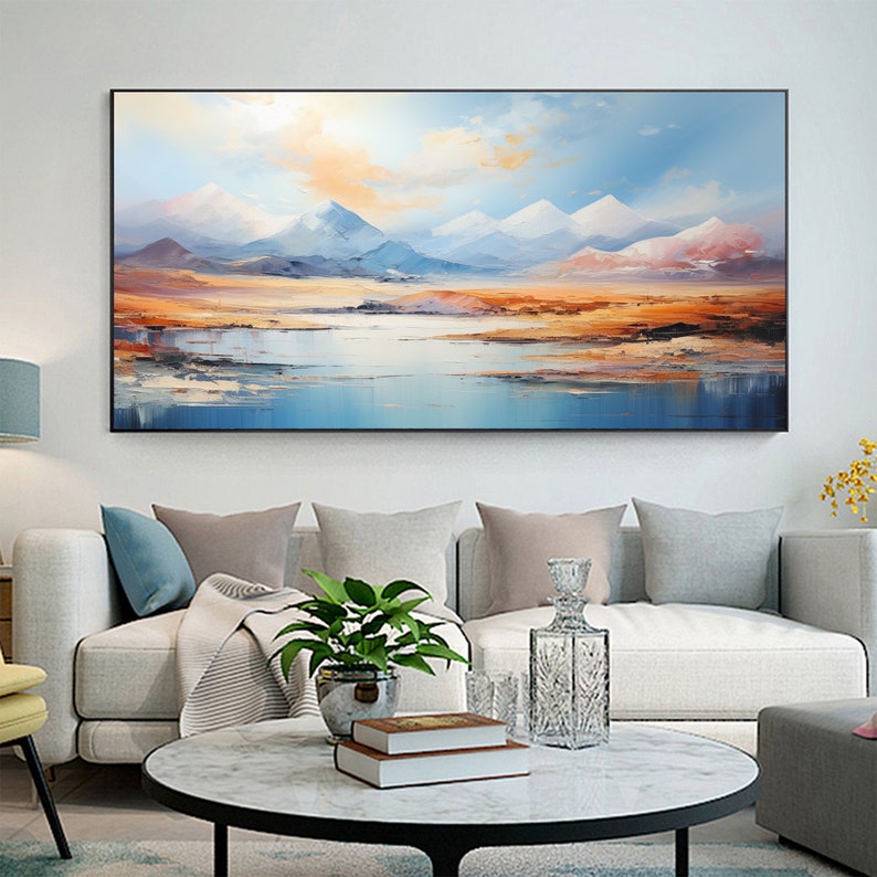 Abstract Mountain Oil Painting on Canvas, Original Blue Sky Painting,Large Wall Art Texture Minimalist Art Custom Painting Living Room Decor - Oil Painting Haven Oil Painting Haven