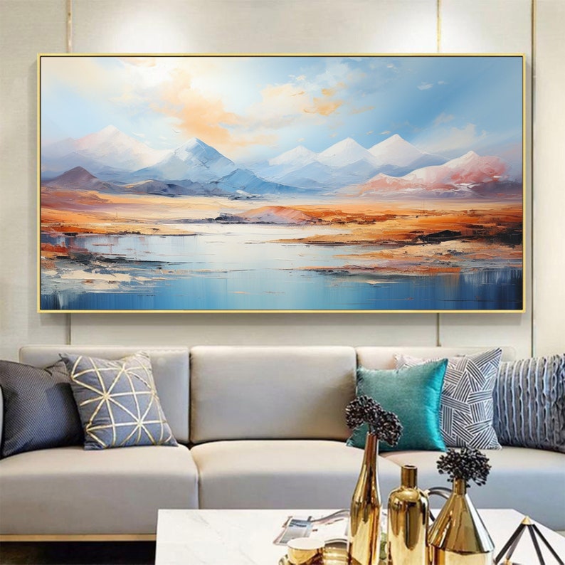 Abstract Mountain Oil Painting on Canvas, Original Blue Sky Painting,Large Wall Art Texture Minimalist Art Custom Painting Living Room Decor - Oil Painting Haven