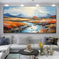 Original River Landscape Oil Painting on Canvas, Abstract Blue Mountain Painting, Large Wall Art Nature Painting Living Room Decor - Oil Painting Haven