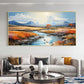 Original River Landscape Oil Painting on Canvas, Abstract Blue Mountain Painting, Large Wall Art Nature Painting Living Room Decor - Oil Painting Haven