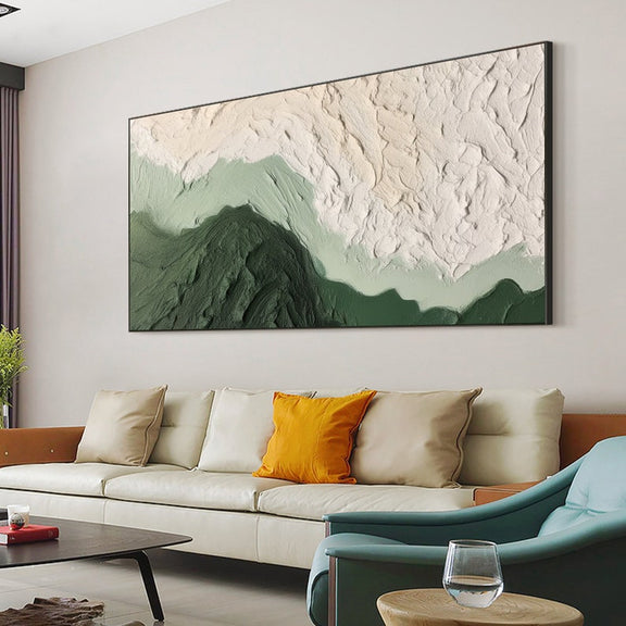 Abstract Minimalist Beach Oil Painting on Canvas,Original Texture Wall Art Custom Green Ocean Wave Painting,Large Wall Art Living Room Decor - Oil Painting Haven Oil Painting Haven