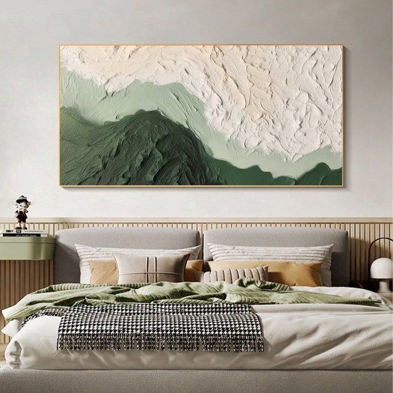 Abstract Minimalist Beach Oil Painting on Canvas,Original Texture Wall Art Custom Green Ocean Wave Painting,Large Wall Art Living Room Decor - Oil Painting Haven Oil Painting Haven