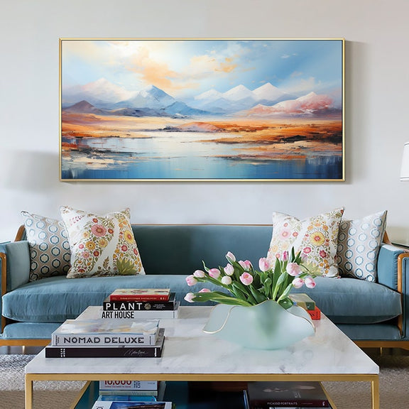 Abstract Mountain Oil Painting on Canvas, Original Blue Sky Painting,Large Wall Art Texture Minimalist Art Custom Painting Living Room Decor - Oil Painting Haven Oil Painting Haven